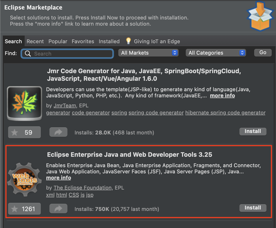 Eclipse Enterprise Java and Web Developer Tools STS